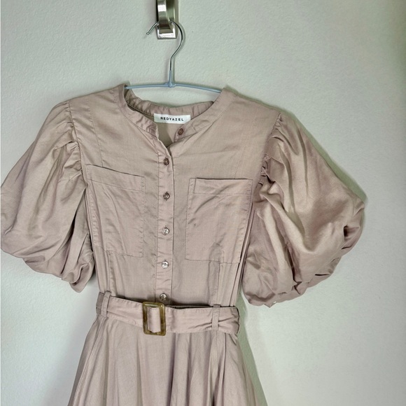 Beige Puff Sleeve Dress - Picture 2 of 5